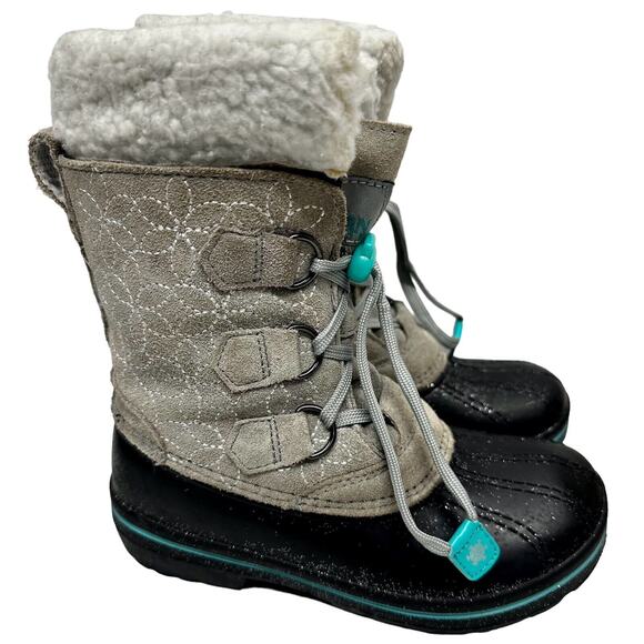 Magellan Girls Snowboot Suede/ Faux Fur Gray‎ Glitter Boot 3M Insulated sz 1 - Picture 8 of 14